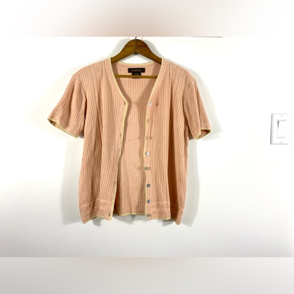 Vintage Rayon Cotton Short Sleeve Cardigan Sweater with Dark Mother of Pearl - Picture 6 of 10